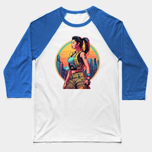 Urban City Warrior Militia Metropolis Woman Cyberpunk Baseball T-Shirt